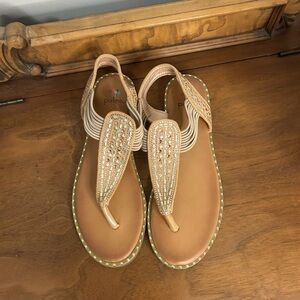 Women's Palms Beaded Tan Sandals, Size 8